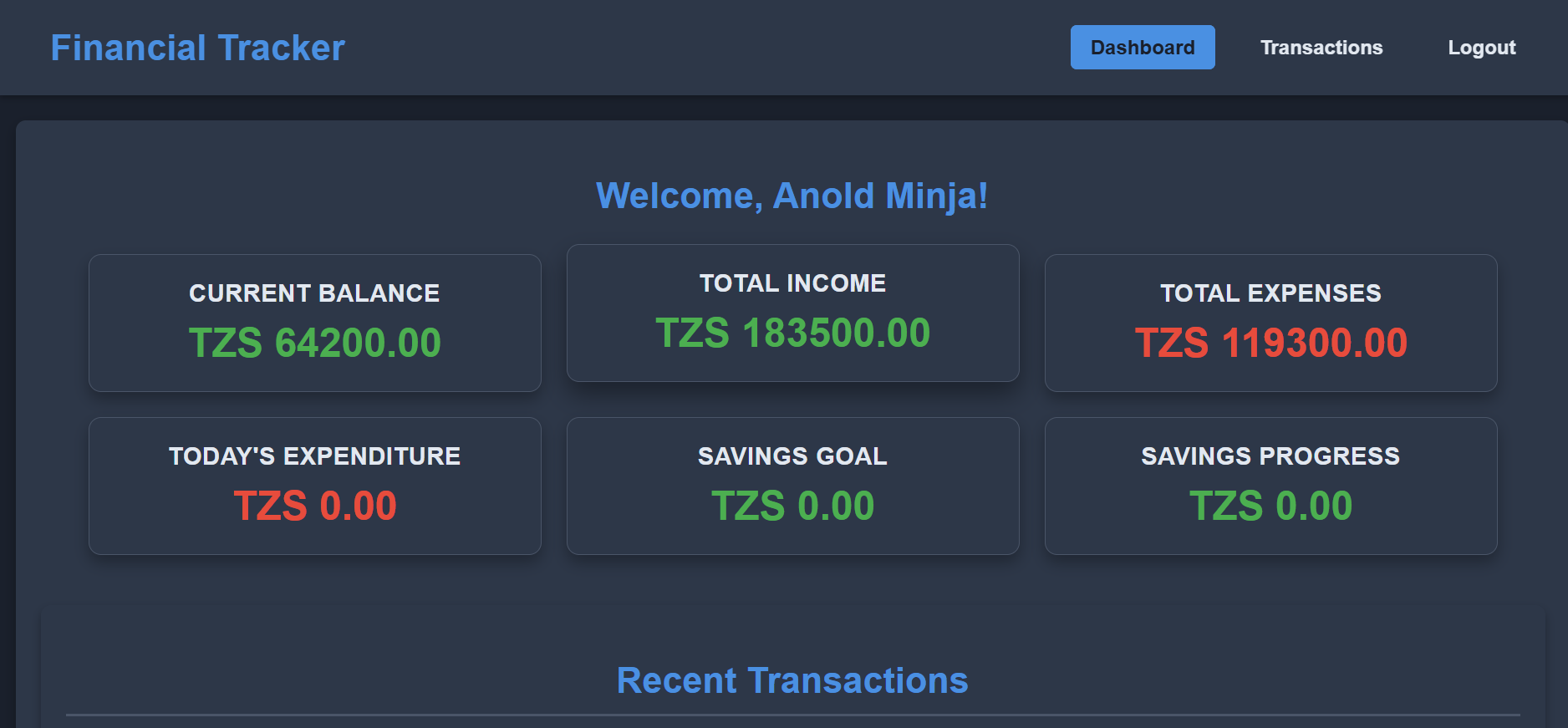 Personal Finance Tracker Screenshot